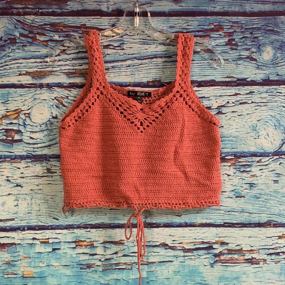 Say What? Cropped Crochet Tank Top